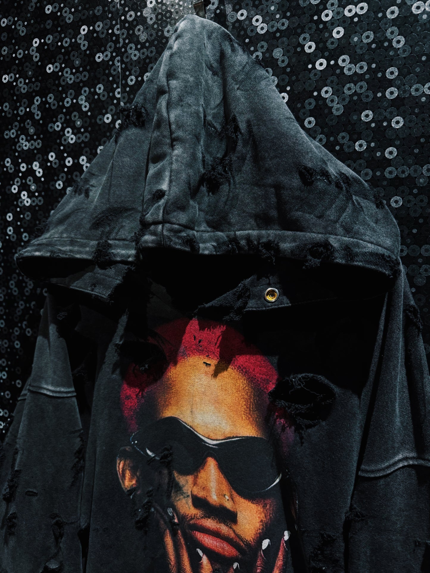 ￼【ÆIEM】original “boro” remake Dennis Rodman “FALSE GOD” Destroy Pullover hoodie
