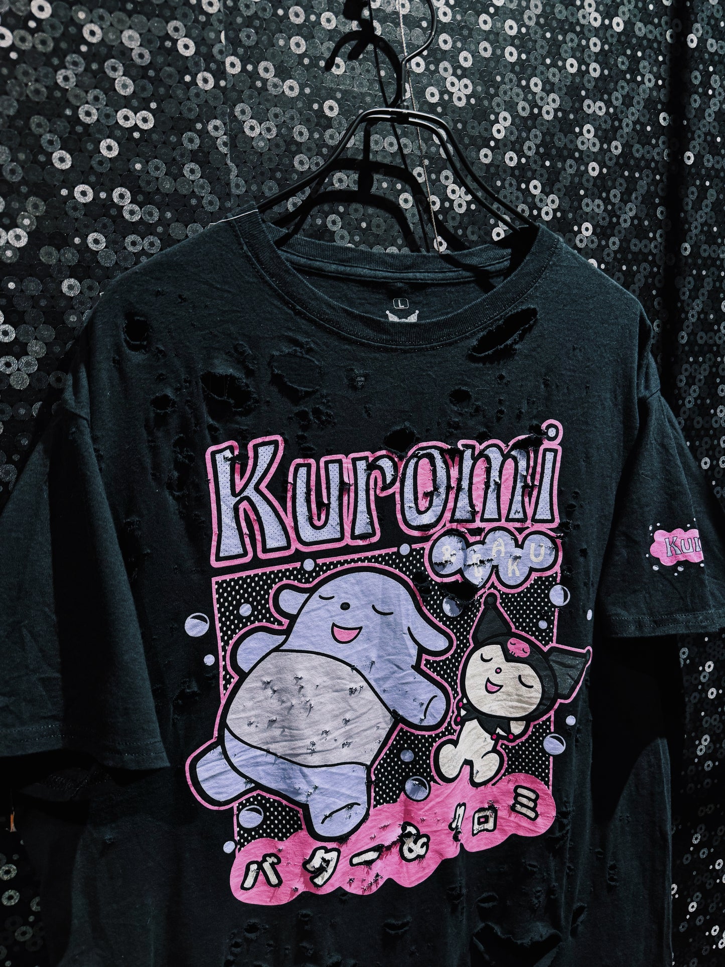 【ÆIEM】original “boro” remake Kuromi Natural Damage T-shirt