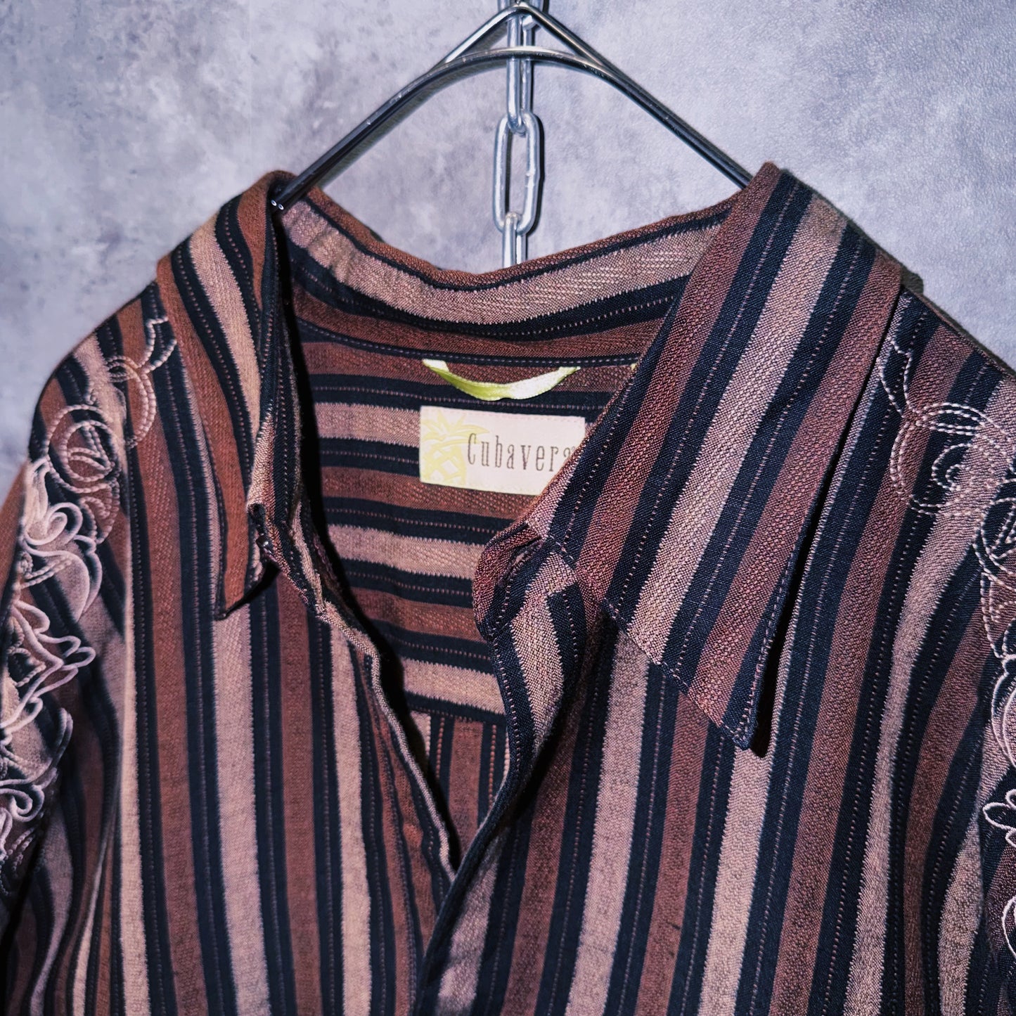 【doppio】vintage shoulder embroidery stripe pattern collar shirt