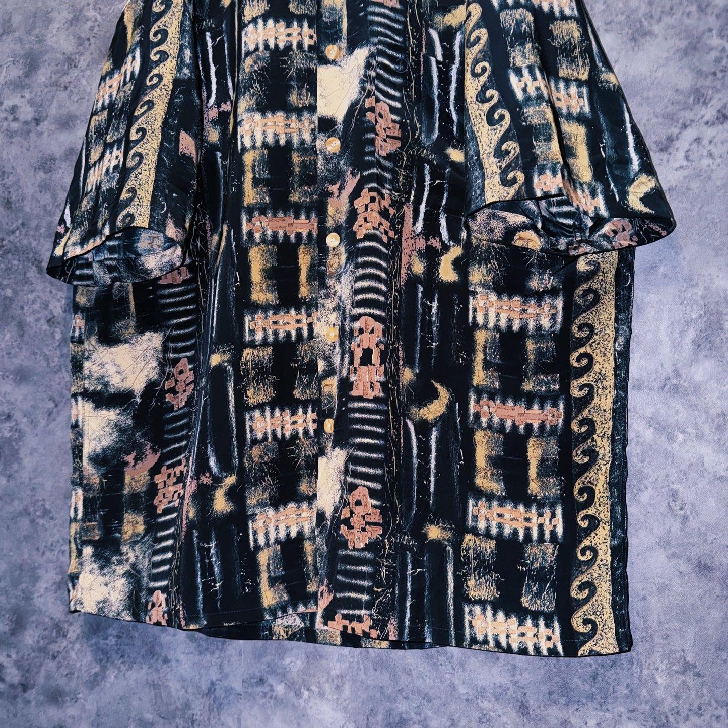 【doppio】vintage ethnic pattern print design open collar shirt
