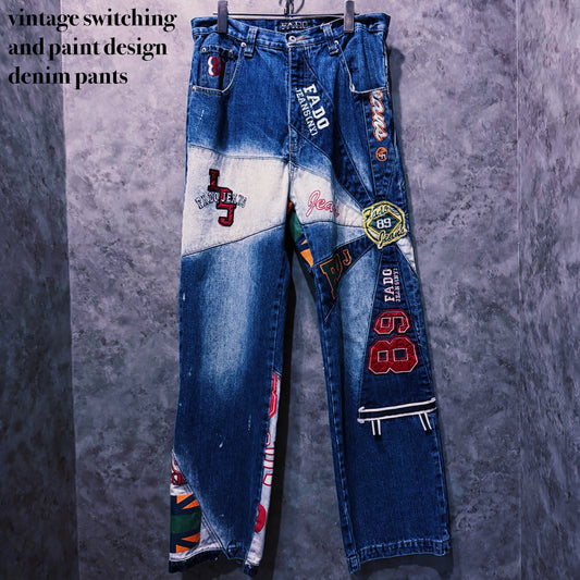 【doppio】vintage switching and paint design denim pants