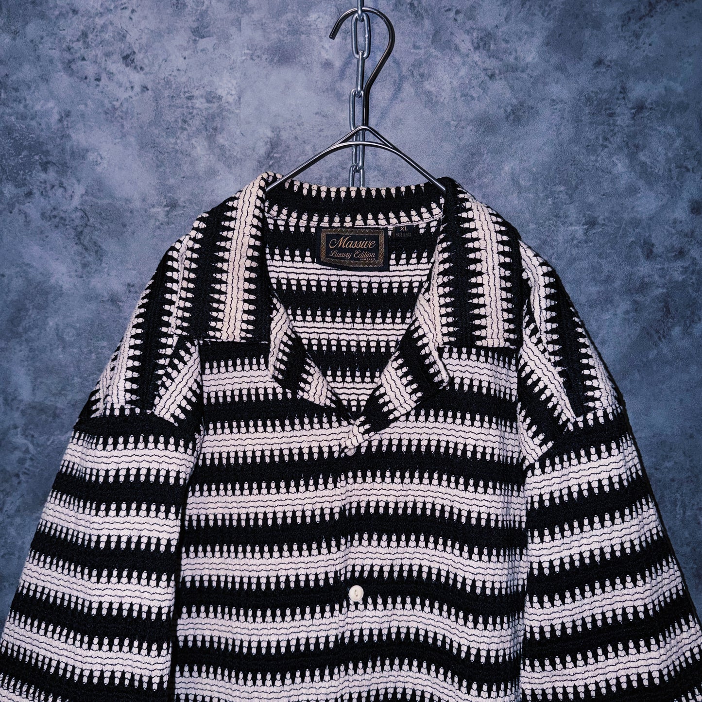 【doppio】vintage wave border design open collar shirt