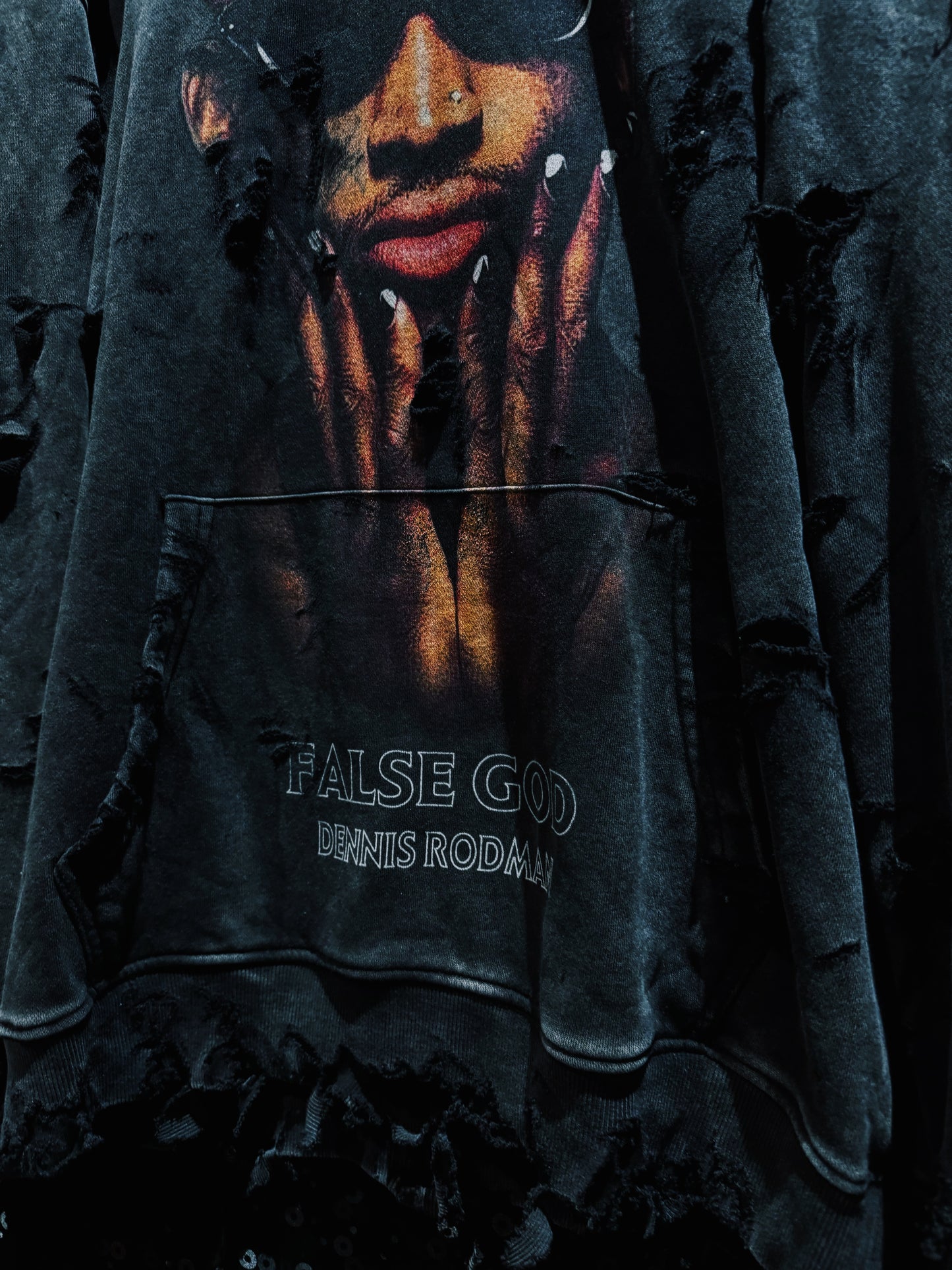 ￼【ÆIEM】original “boro” remake Dennis Rodman “FALSE GOD” Destroy Pullover hoodie