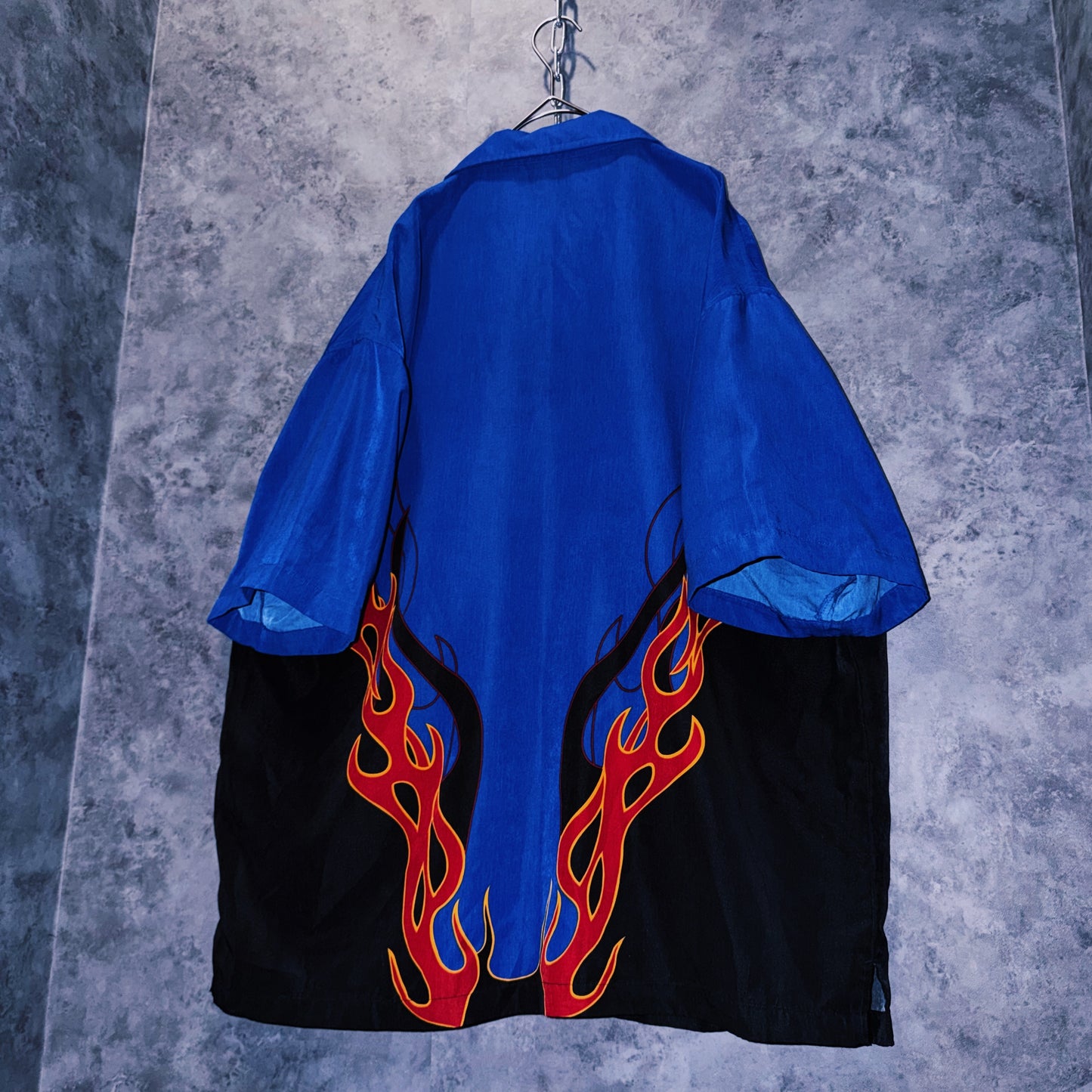 【doppio】vintage fire pattern print design open collar shirt