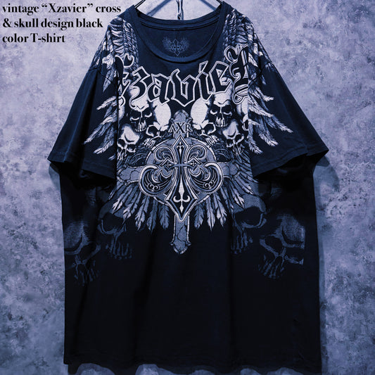 【doppio】vintage “Xzavier” cross & skull design black color T-shirt