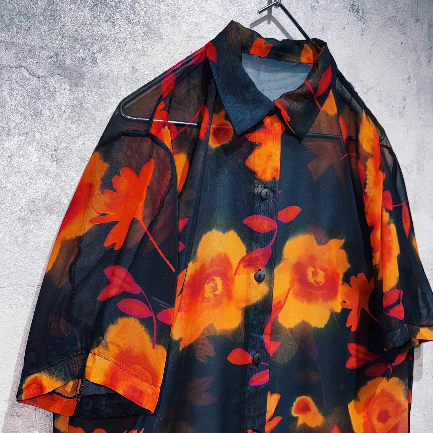 vintage flower pattern design short sleeve sheer shirt