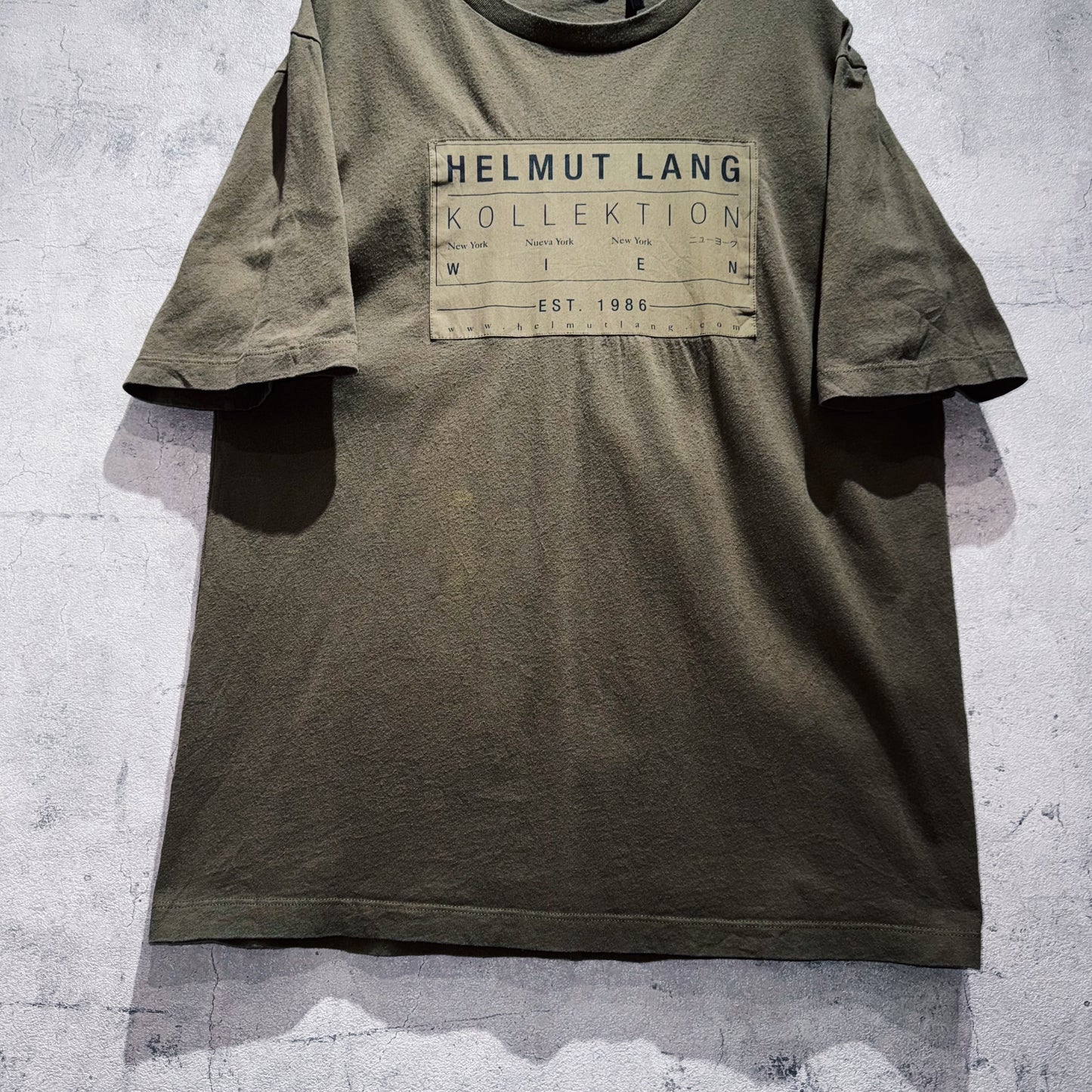 "HELMUT LANG"graphic long design olive color T shirt