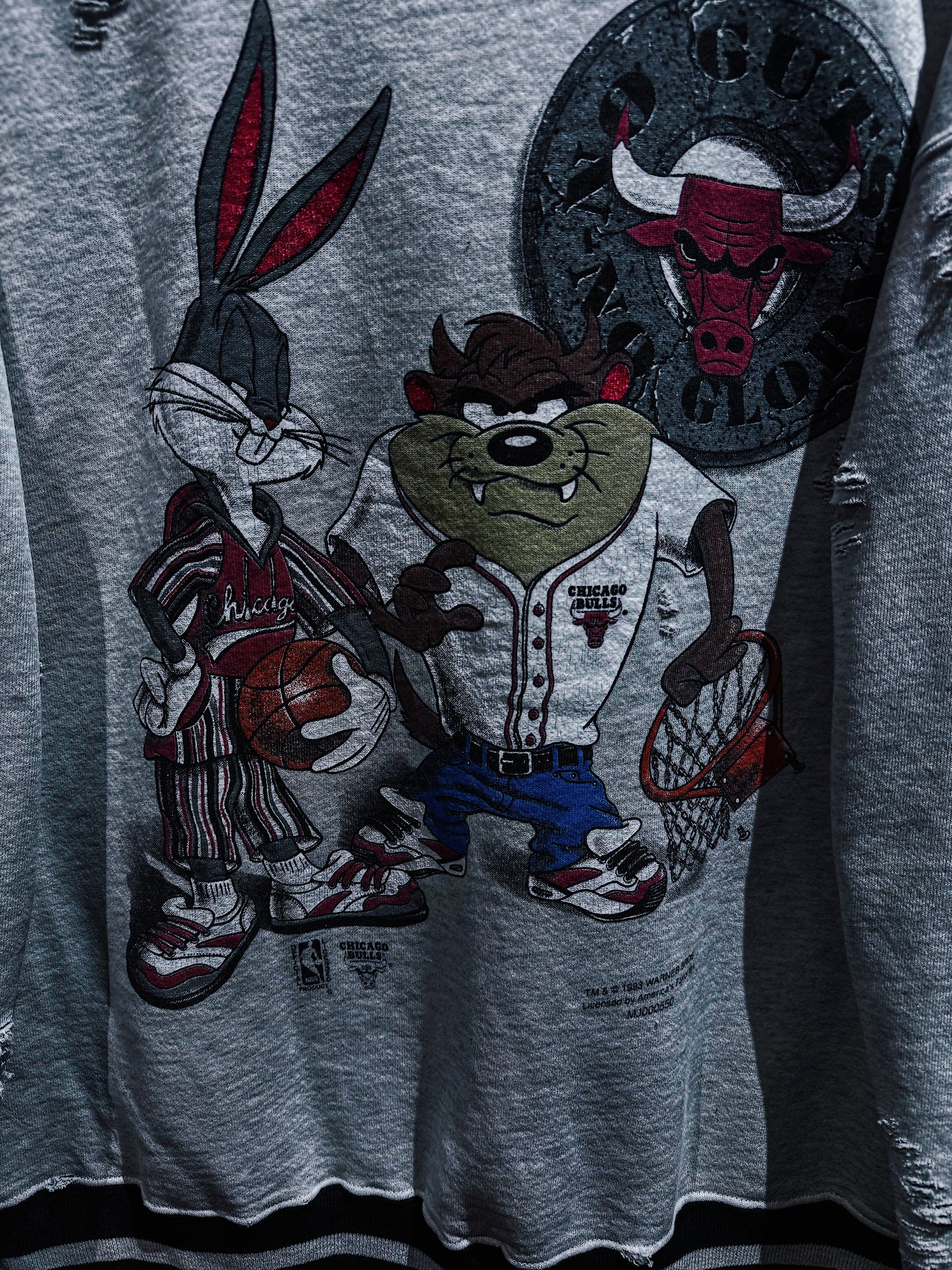 【ÆIEM】original “boro” remake Looney Tunes × Chicago Bulls sweat