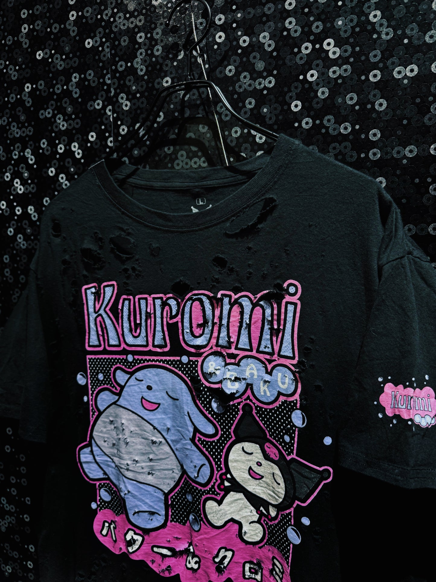 【ÆIEM】original “boro” remake Kuromi Natural Damage T-shirt