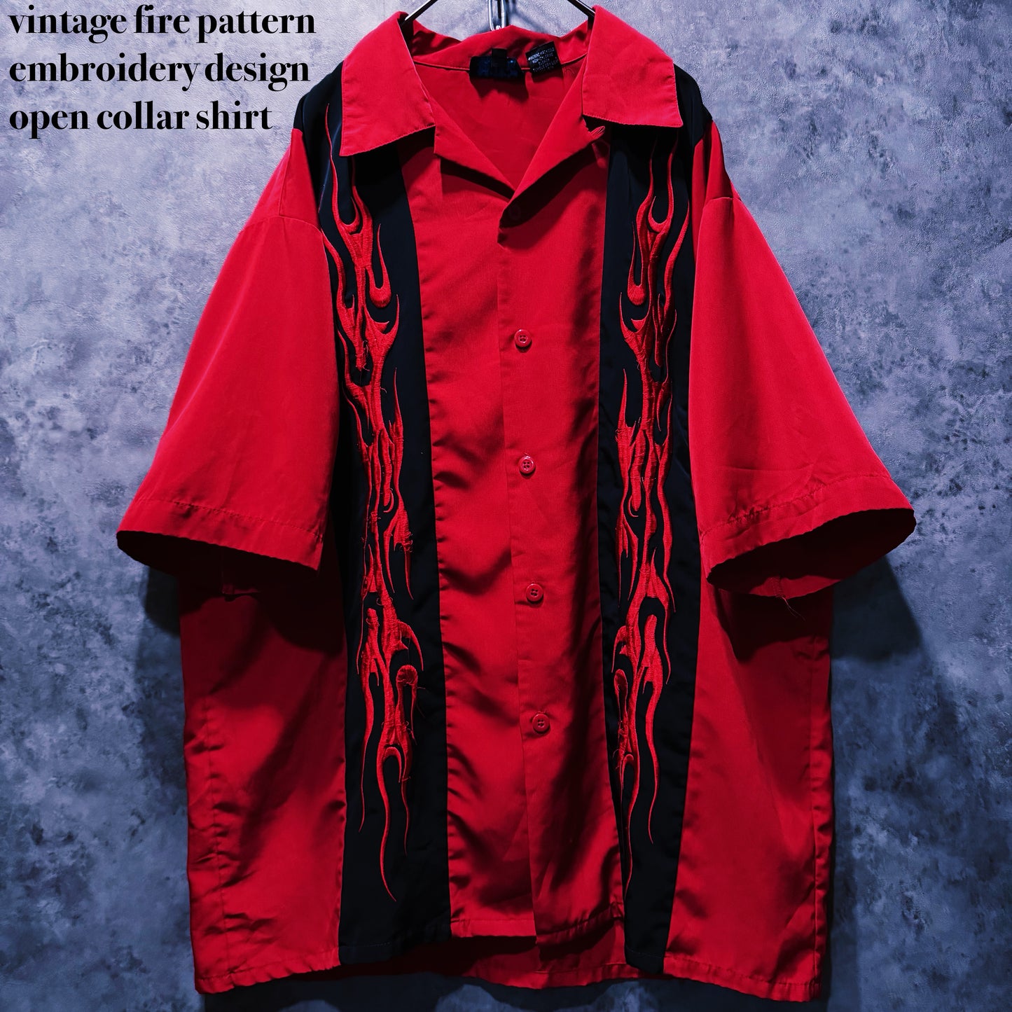 【doppio】vintage fire pattern embroidery design open collar shirt