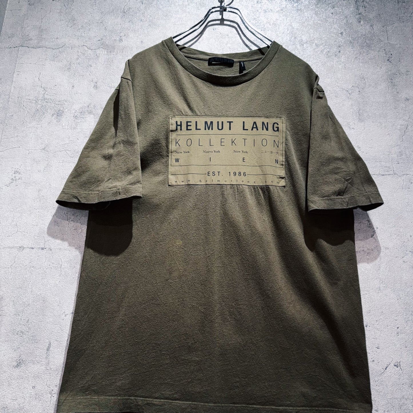 "HELMUT LANG"graphic long design olive color T shirt