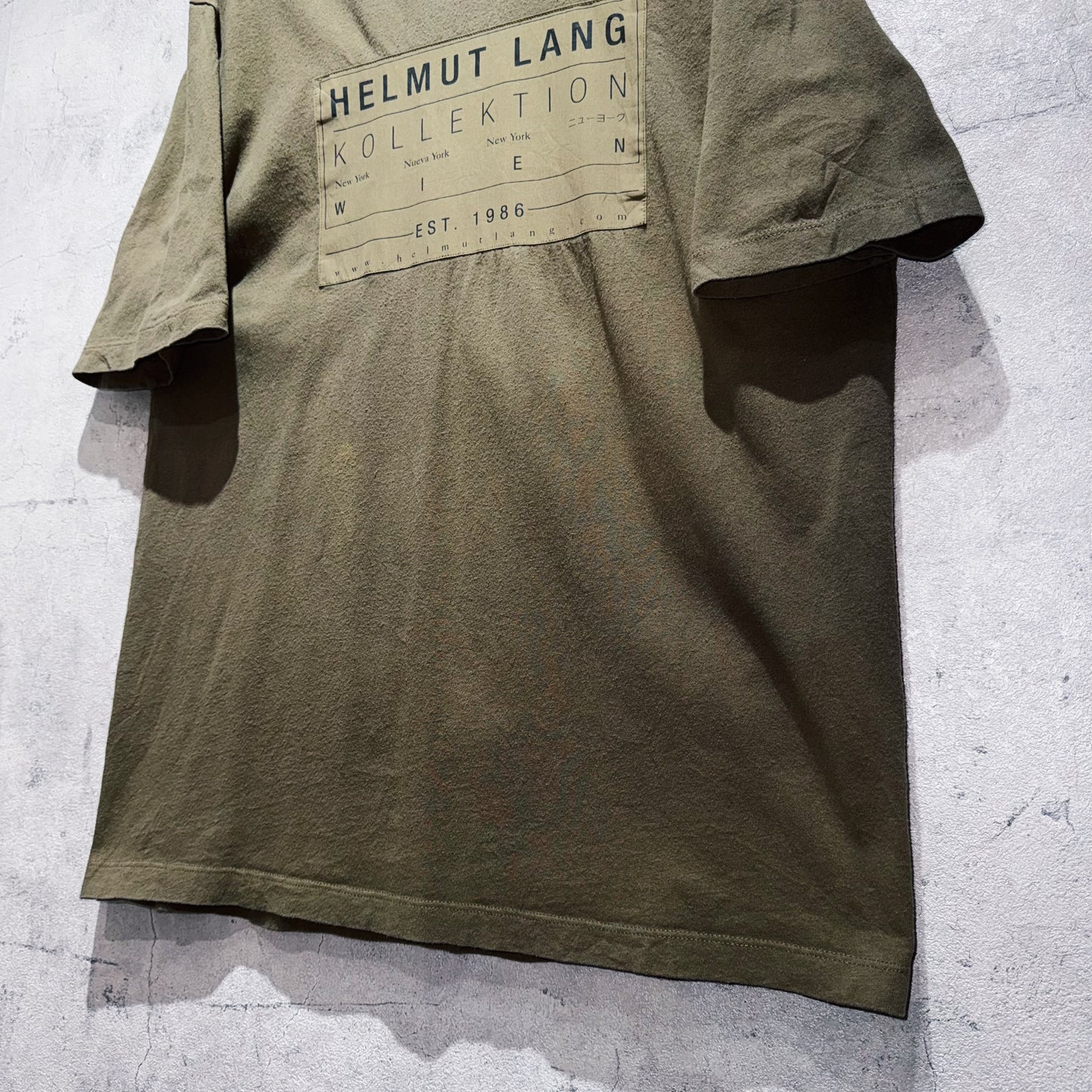 "HELMUT LANG"graphic long design olive color T shirt