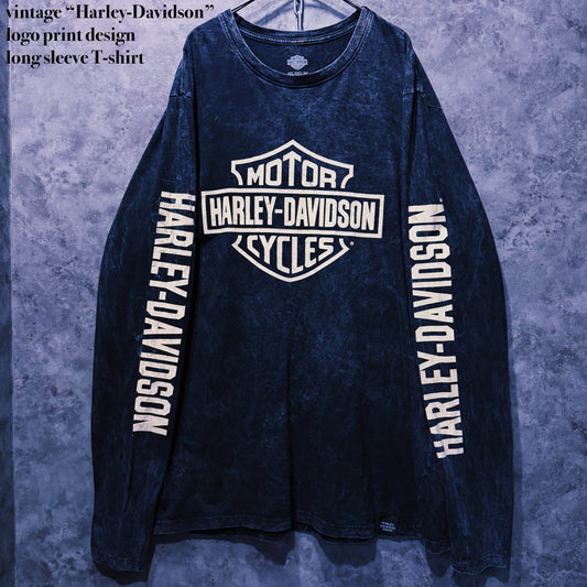 【doppio】vintage “Harley-Davidson” logo print design long sleeve T-shirt