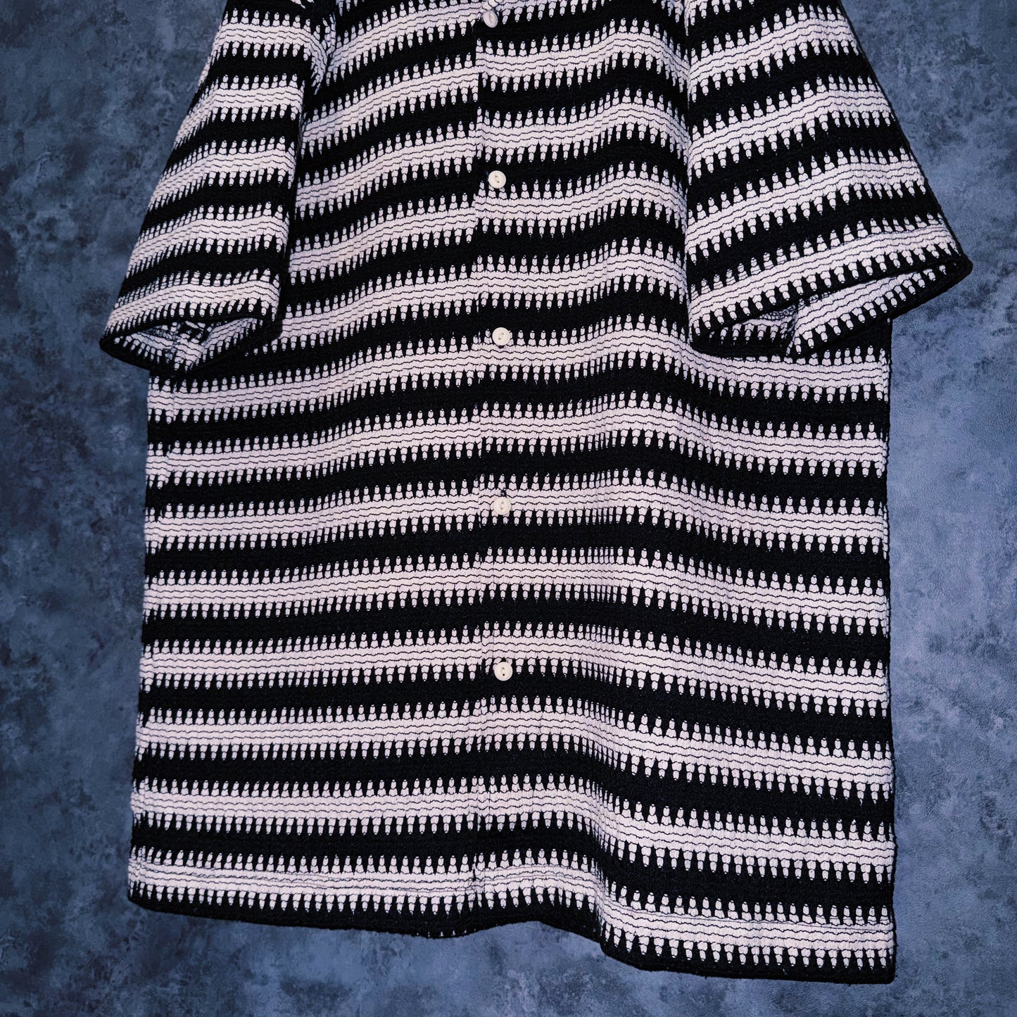 【doppio】vintage wave border design open collar shirt