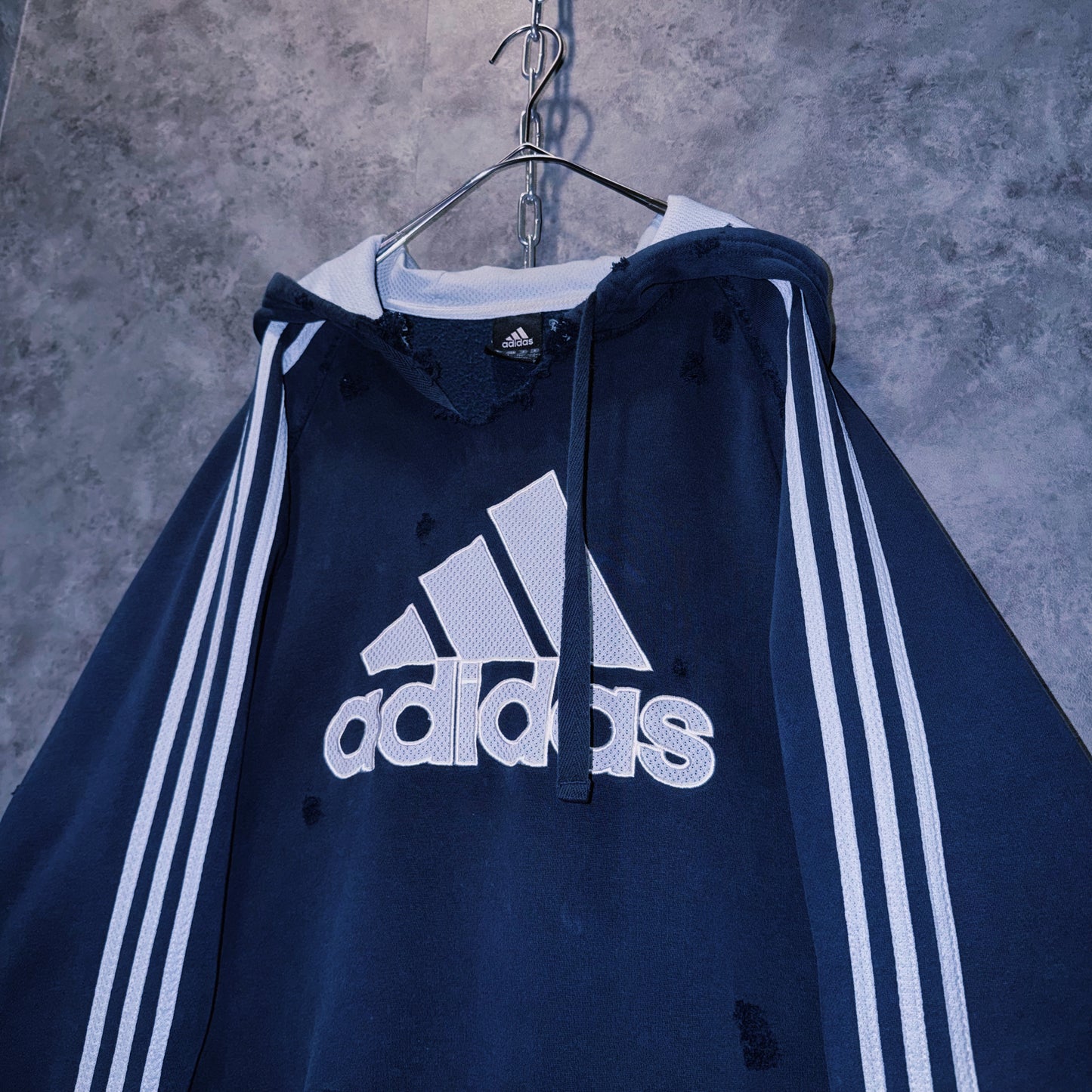 【doppio】vintage “adidas” three stripe design boro custom sweat hoodie