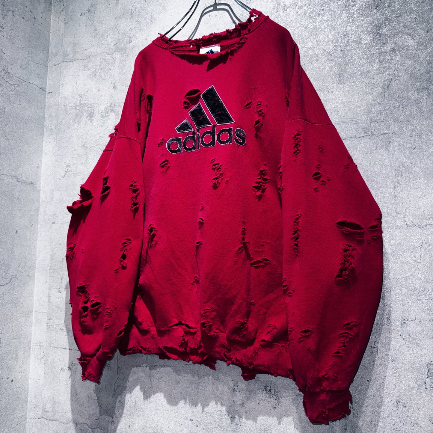 90's"ADIDAS"performance logo design boro custom pullover sweat