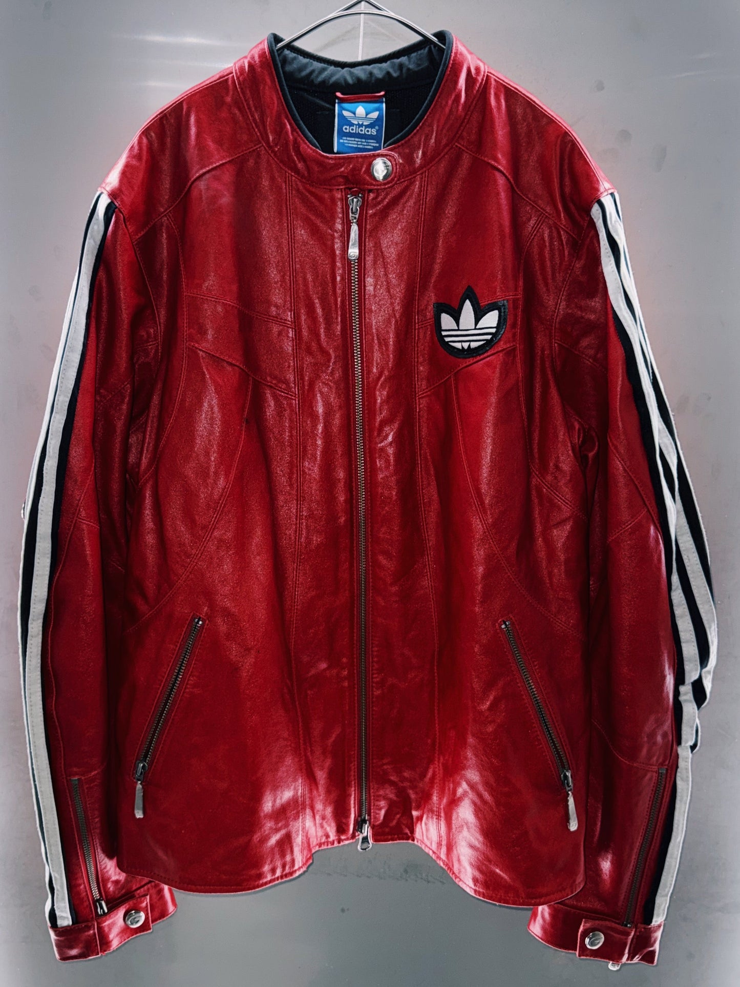 special "original re:meke" vintage "adidas"× vintage leather jacket three strip edition