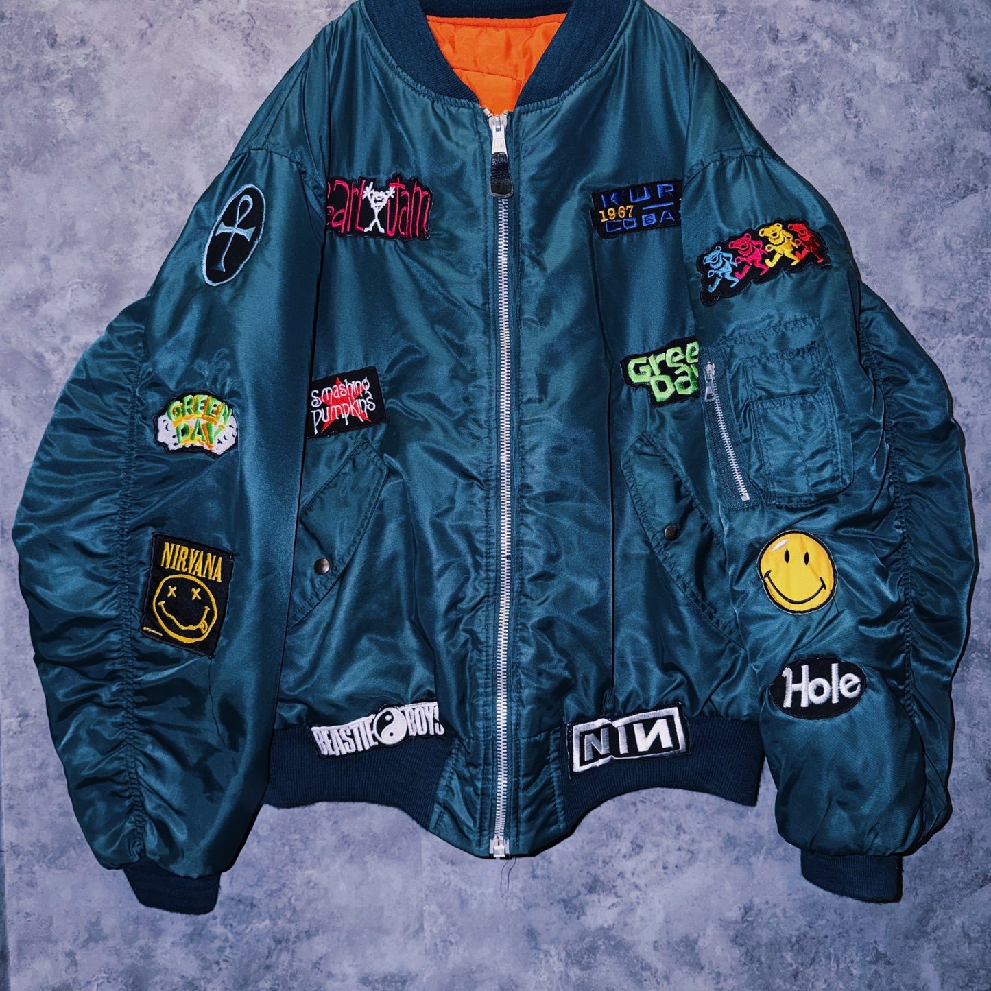 【doppio】vintage band logo patch design MA-1 jacket