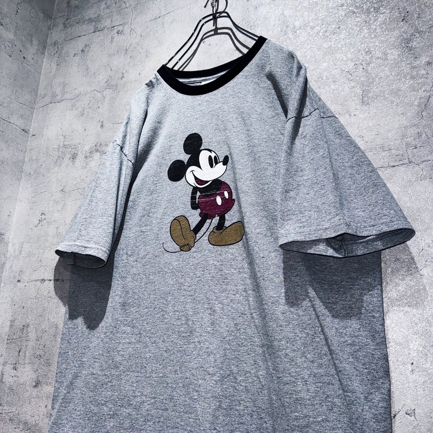 00's"Mickey Mouse"single design graphic print ringer T shirt