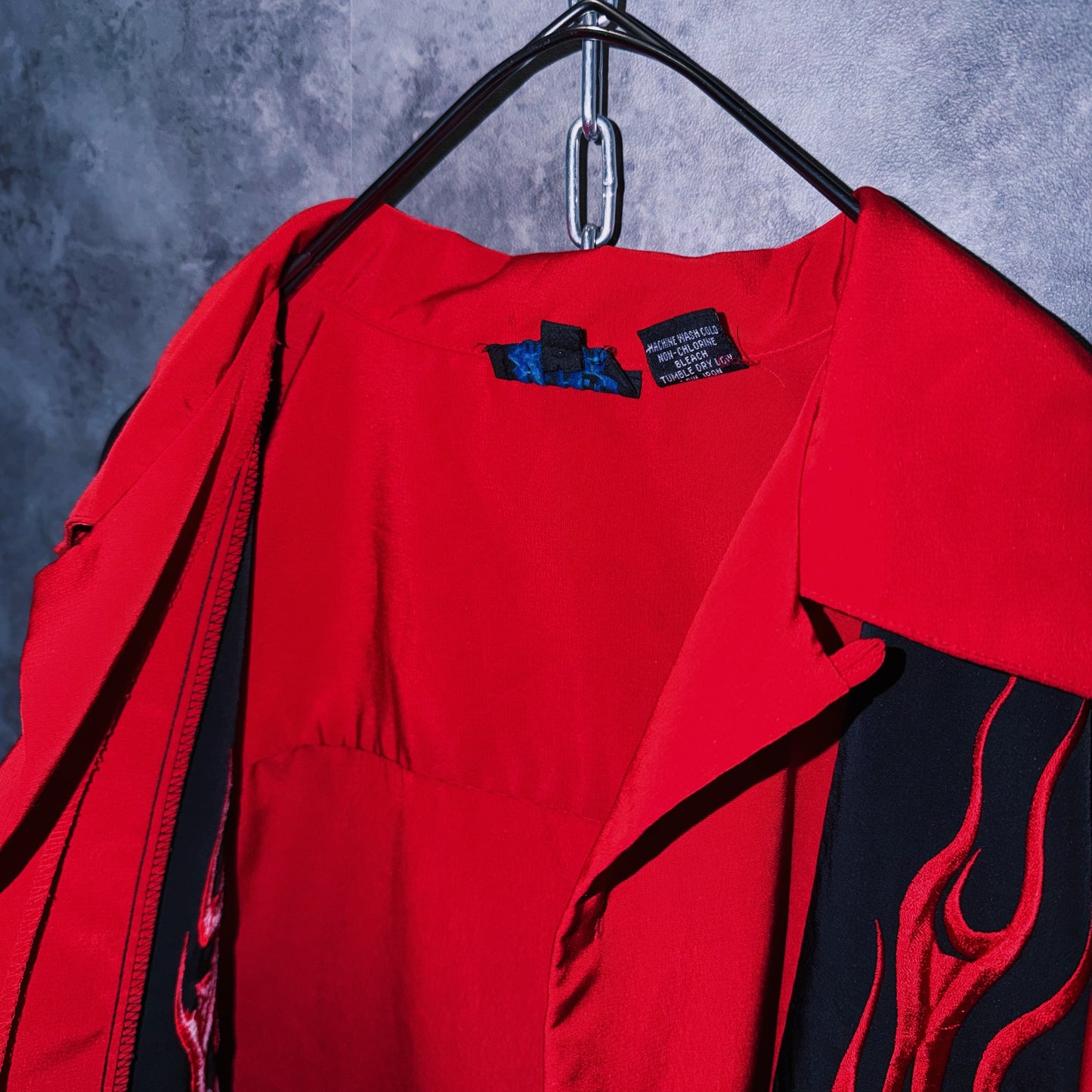 【doppio】vintage fire pattern embroidery design open collar shirt