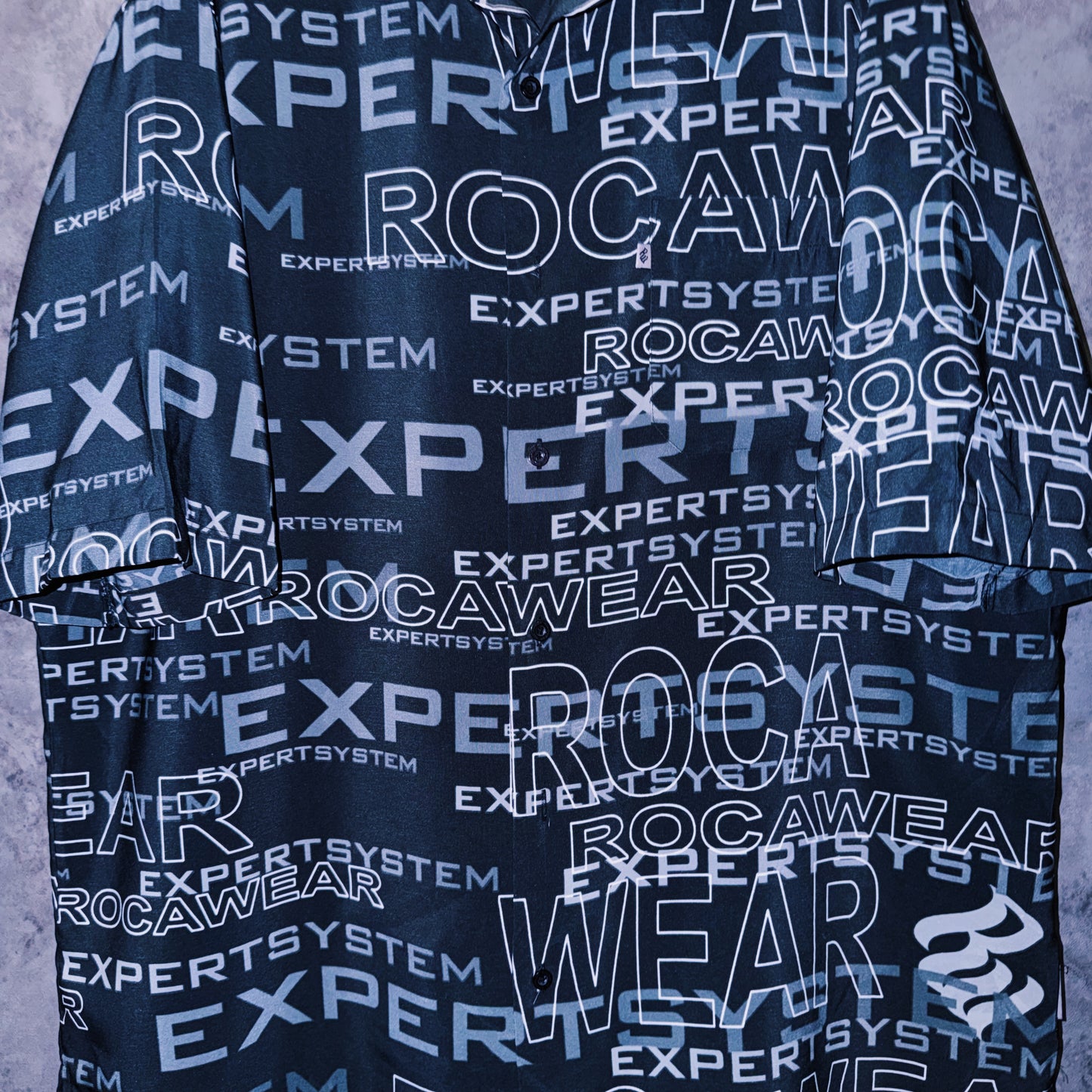 【doppio】vintage “ROCAWEAR” logo print design open collar shirt