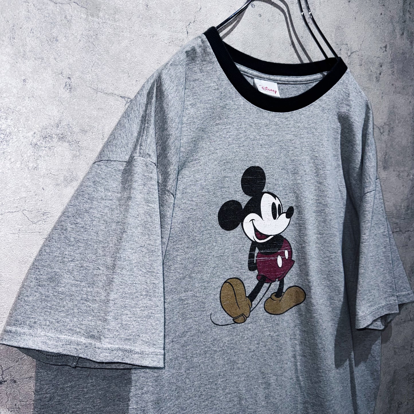 00's"Mickey Mouse"single design graphic print ringer T shirt