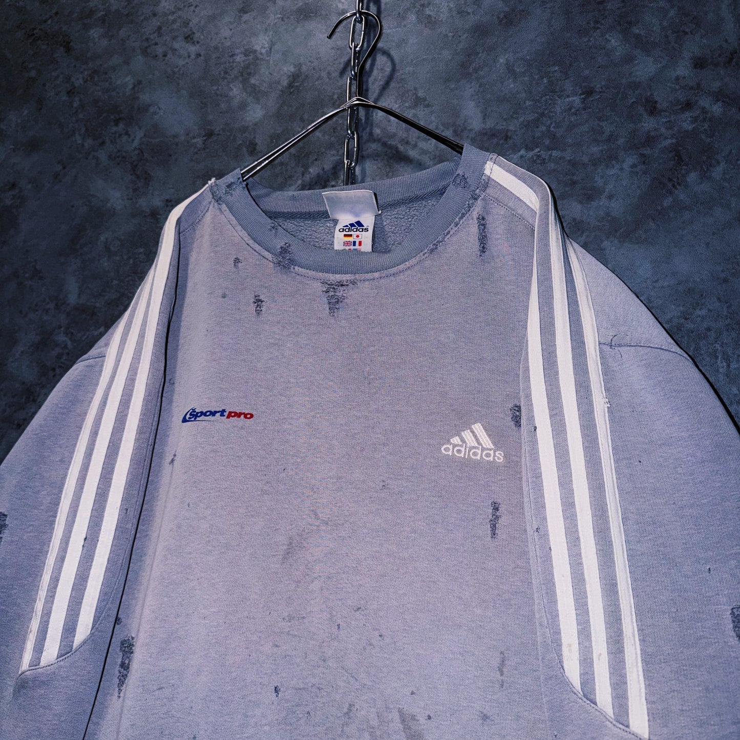 【doppio】vintage “adidas” three stripe design boro custom sweat pullover