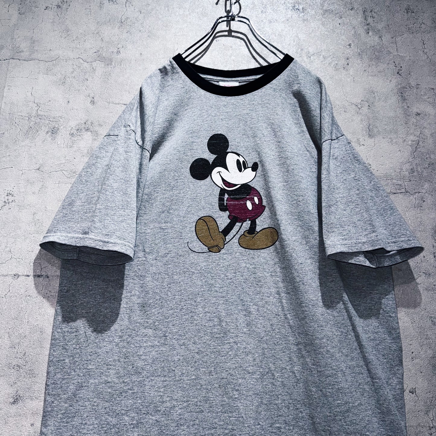 00's"Mickey Mouse"single design graphic print ringer T shirt