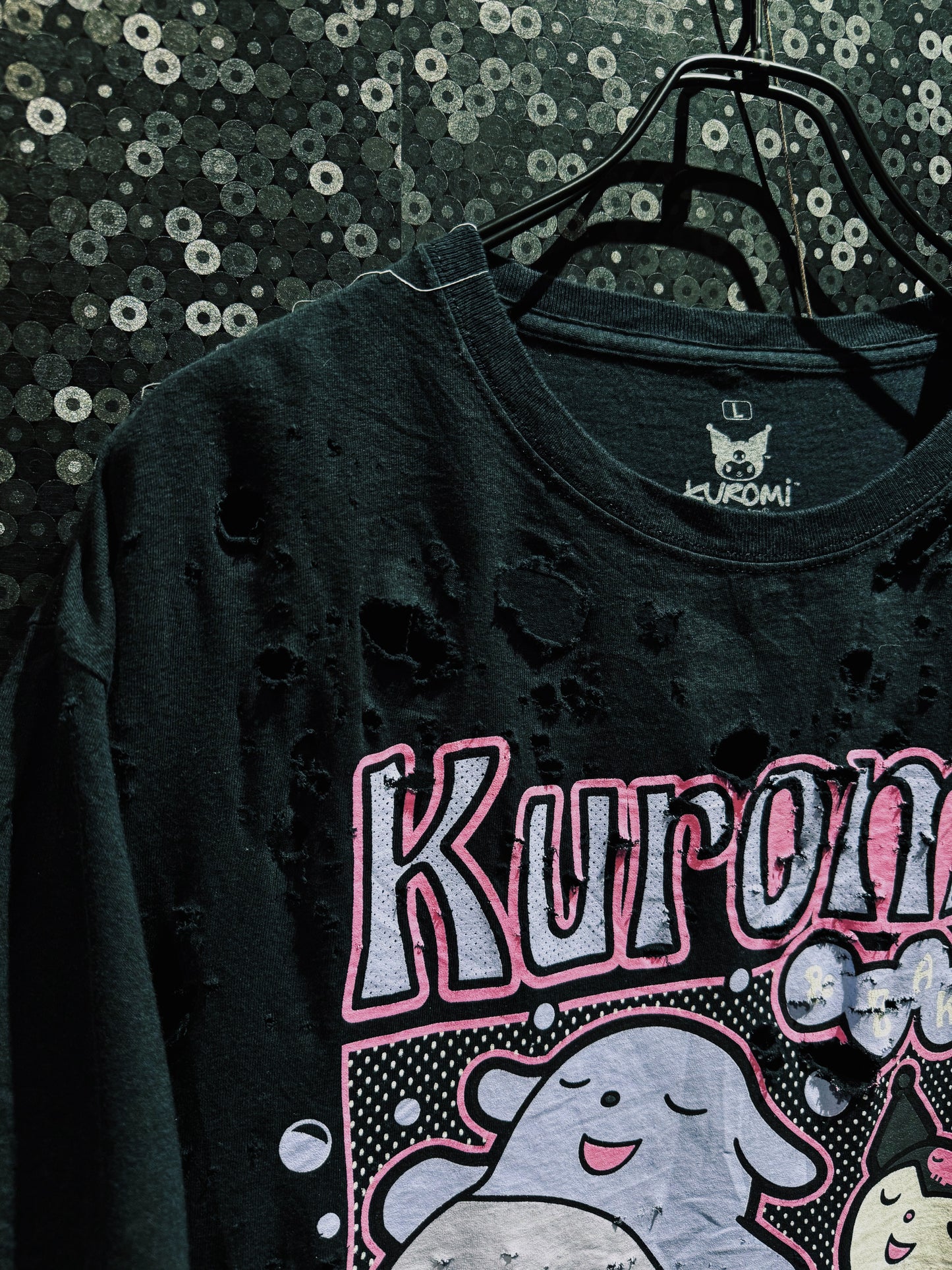 【ÆIEM】original “boro” remake Kuromi Natural Damage T-shirt