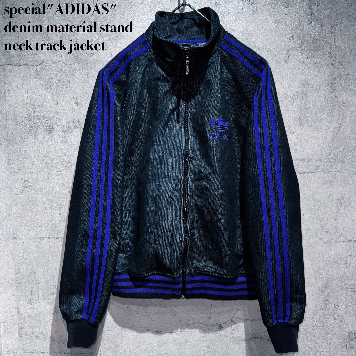 special"ADIDAS"denim material stand neck track jacket