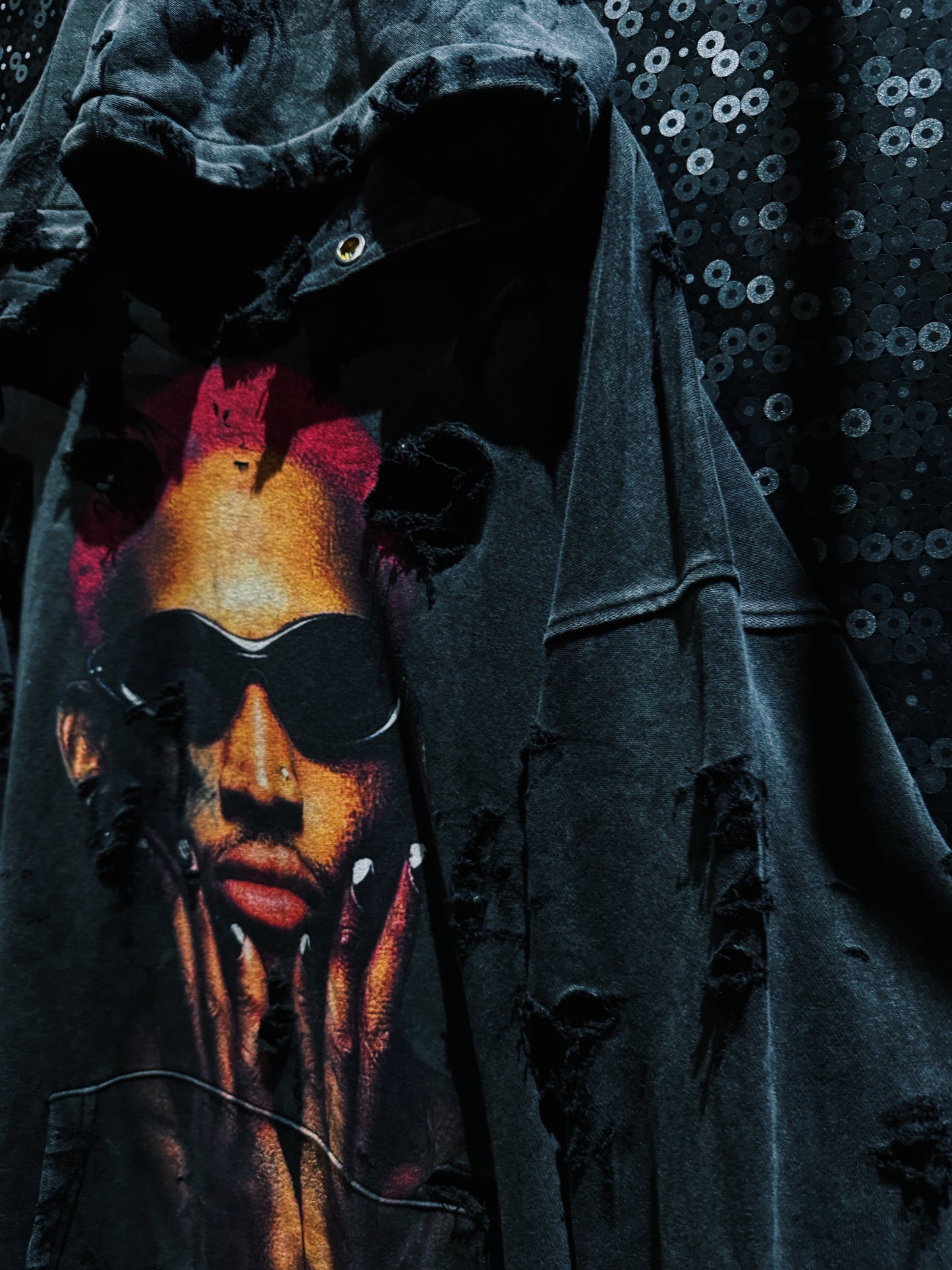 ￼【ÆIEM】original “boro” remake Dennis Rodman “FALSE GOD” Destroy Pullover hoodie
