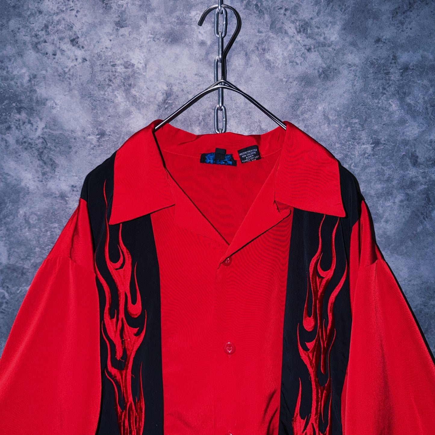 【doppio】vintage fire pattern embroidery design open collar shirt