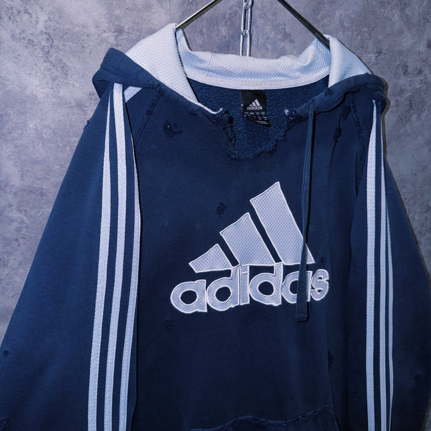 【doppio】vintage “adidas” three stripe design boro custom sweat hoodie