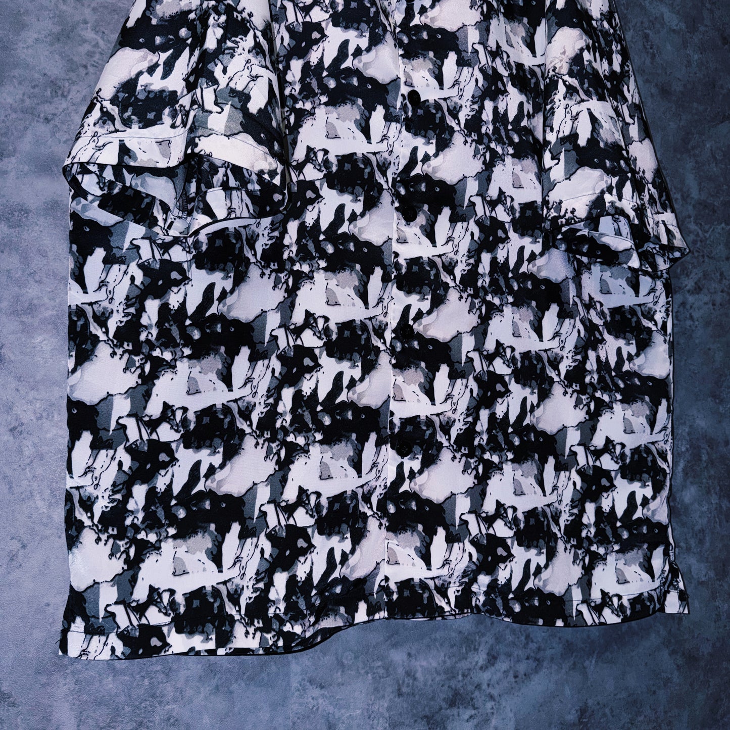【doppio】vintage graphic print design open collar shirt