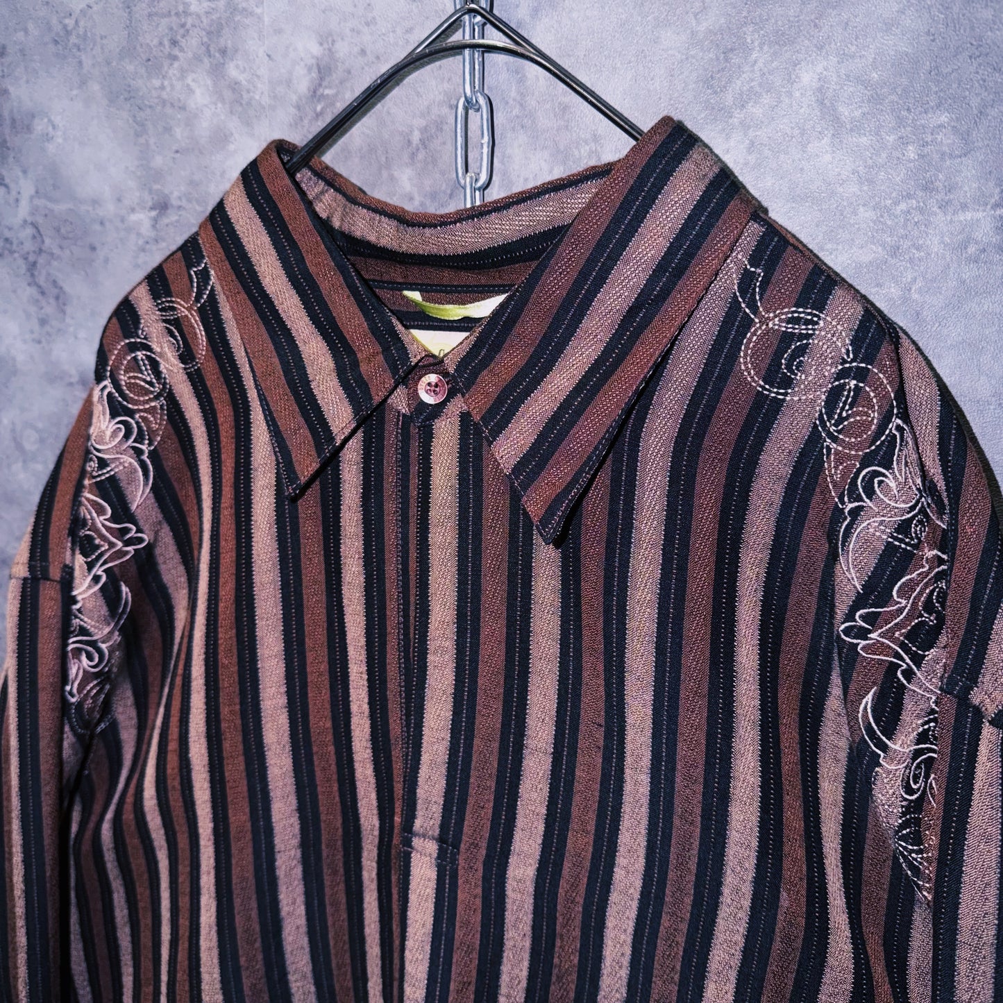 【doppio】vintage shoulder embroidery stripe pattern collar shirt