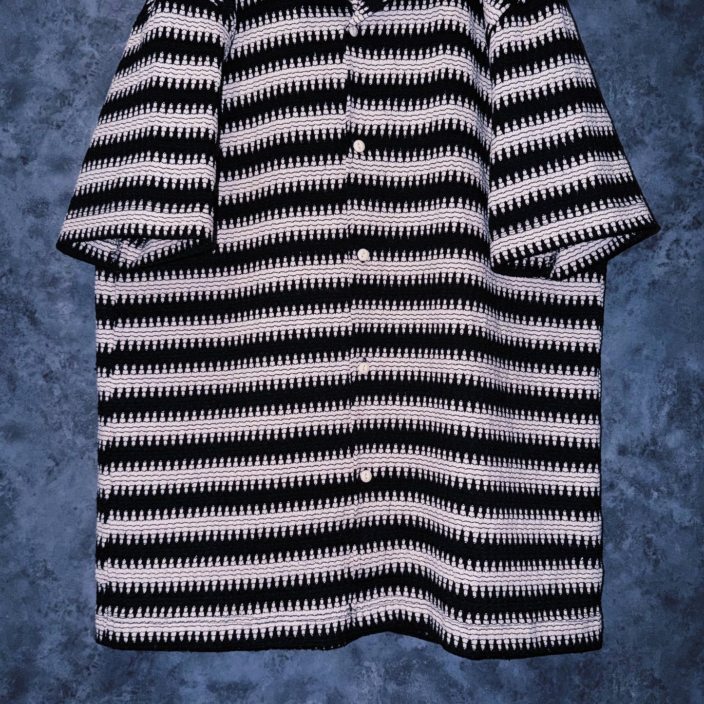 【doppio】vintage wave border design open collar shirt
