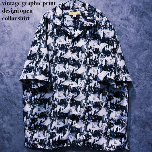 【doppio】vintage graphic print design open collar shirt