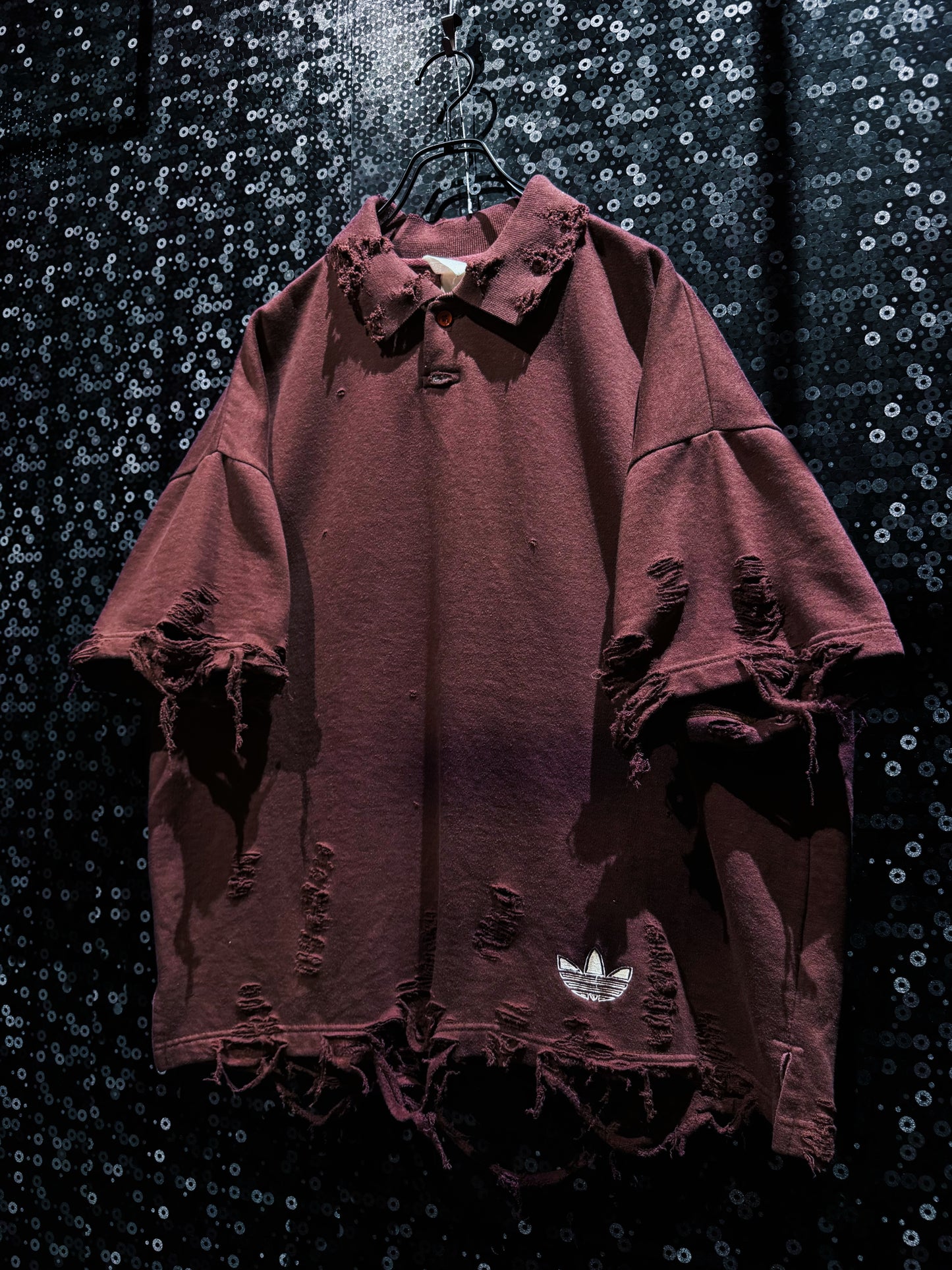 【ÆIEM】original”boro”remake adidas Trefoil Destroy Polo Shirt “BROWN DUST"