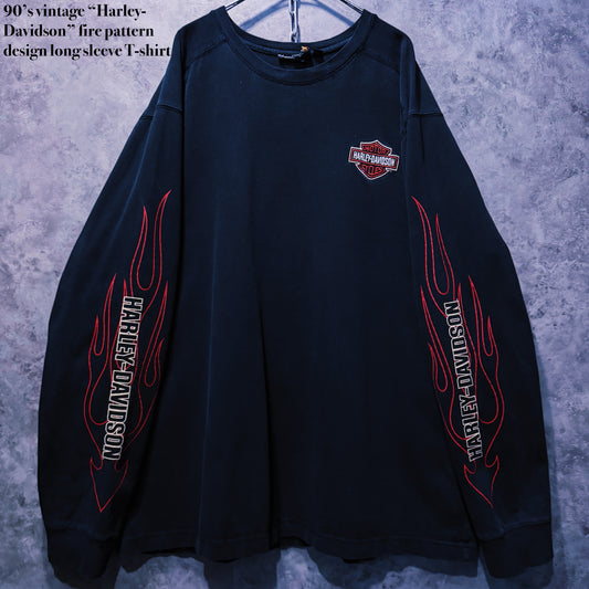 【doppio】90’s vintage “Harley-Davidson” fire pattern design long sleeve T-shirt