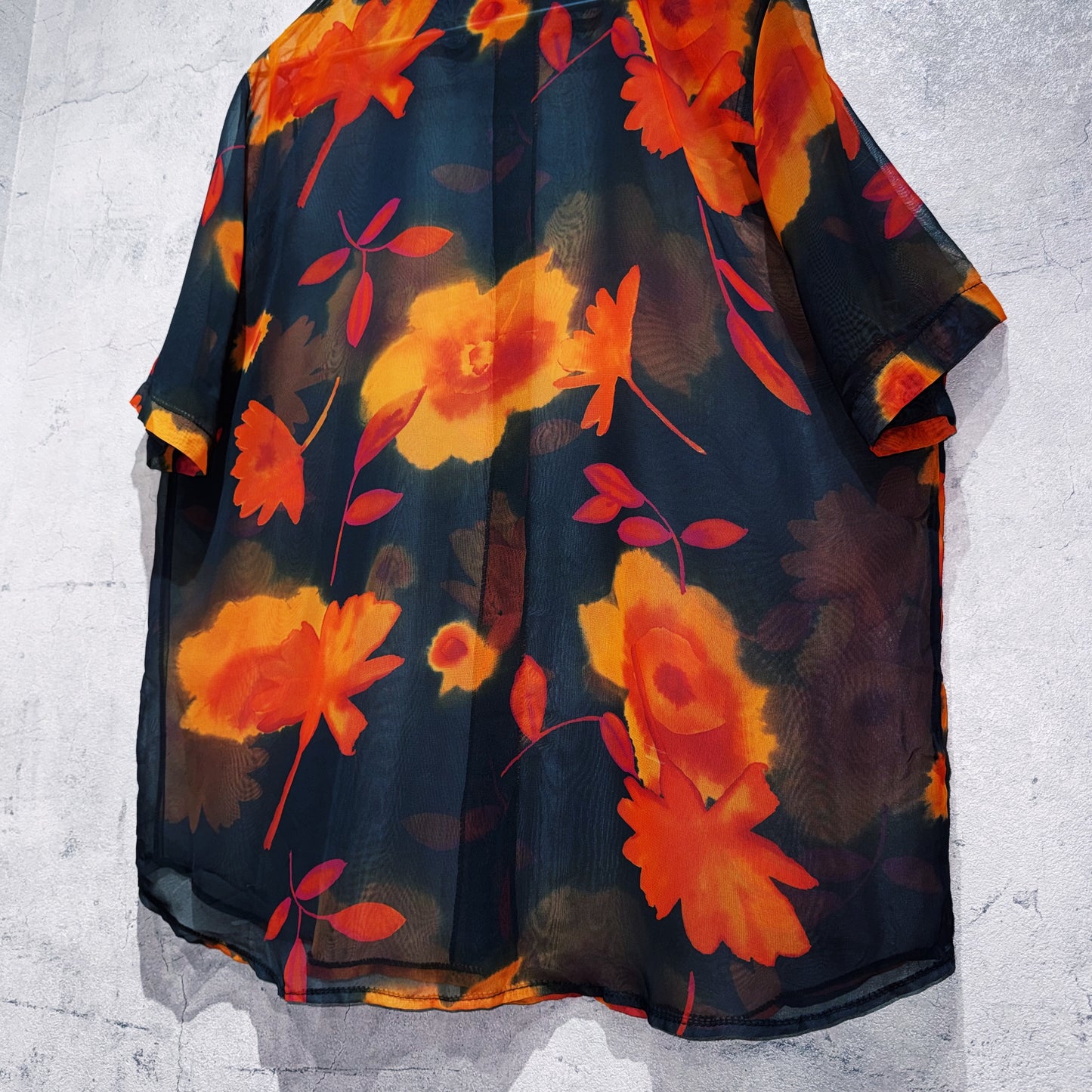 vintage flower pattern design short sleeve sheer shirt