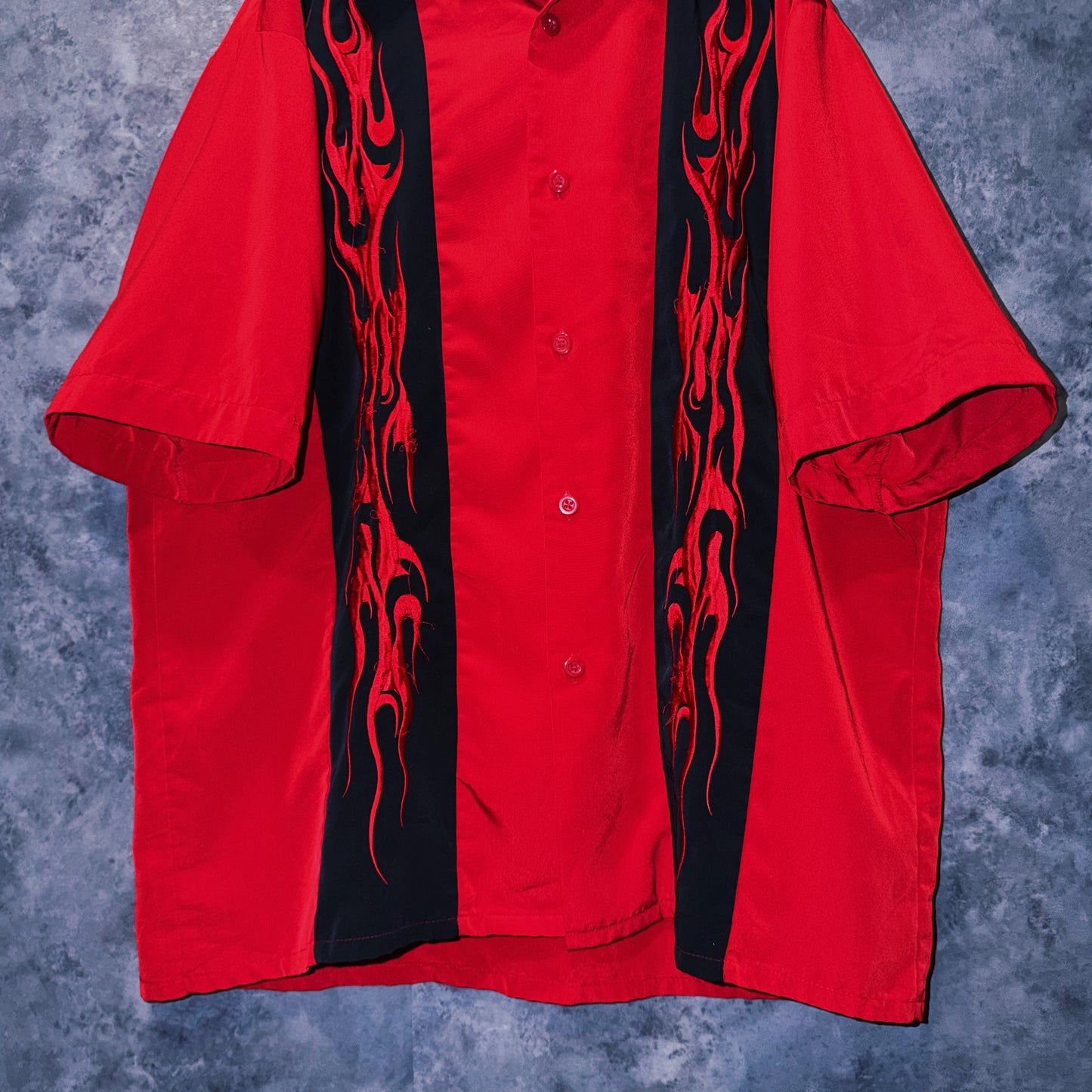 【doppio】vintage fire pattern embroidery design open collar shirt