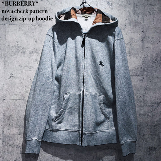 "BURBERRY"nova check pattern design zip-up hoodie