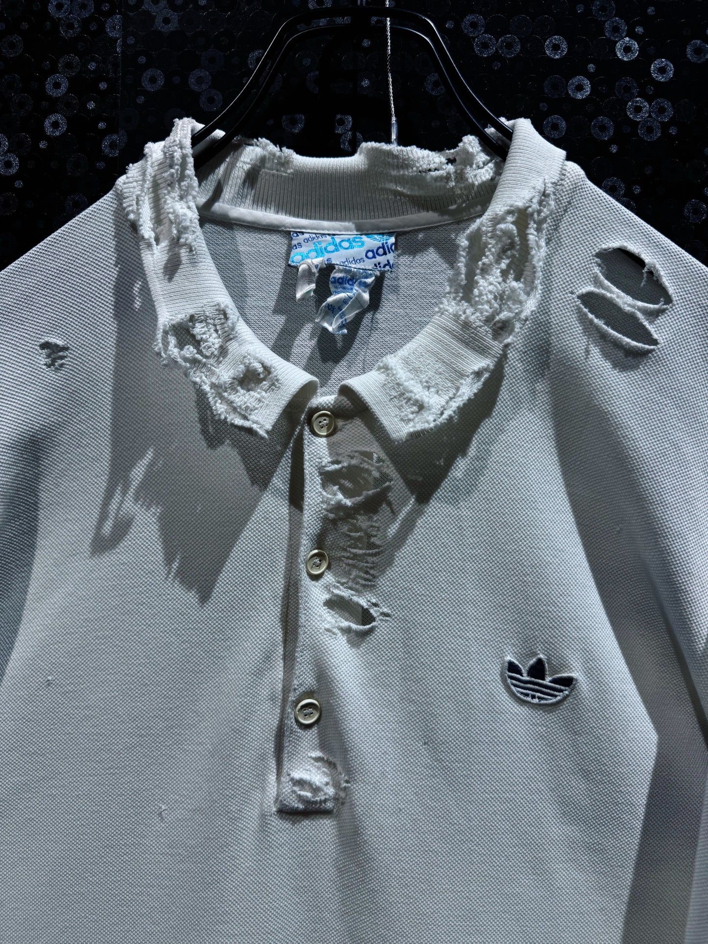 【ÆIEM】original”boro”remake adidas Trefoil Destroy Polo Shirt “white DUST”