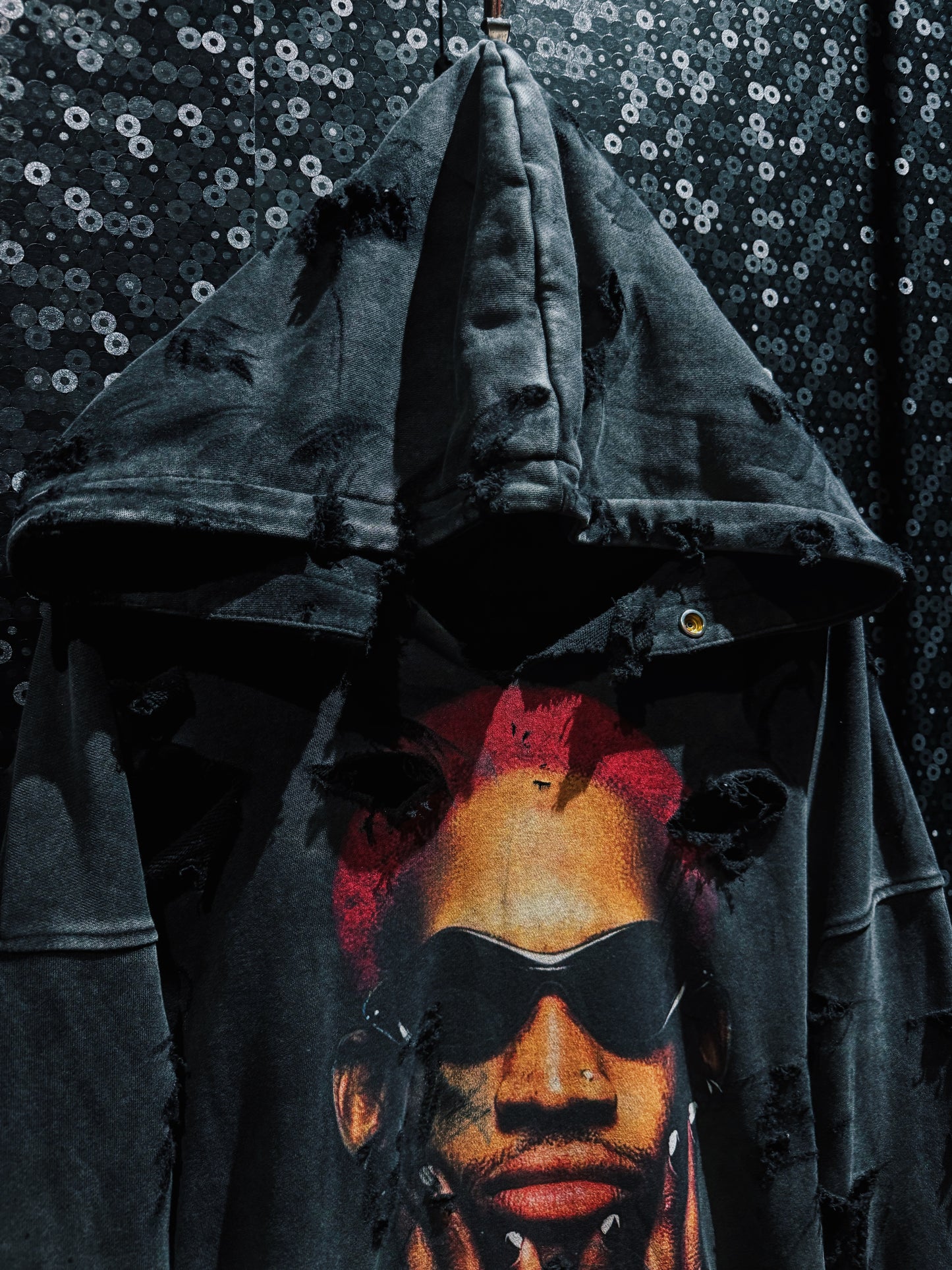 ￼【ÆIEM】original “boro” remake Dennis Rodman “FALSE GOD” Destroy Pullover hoodie