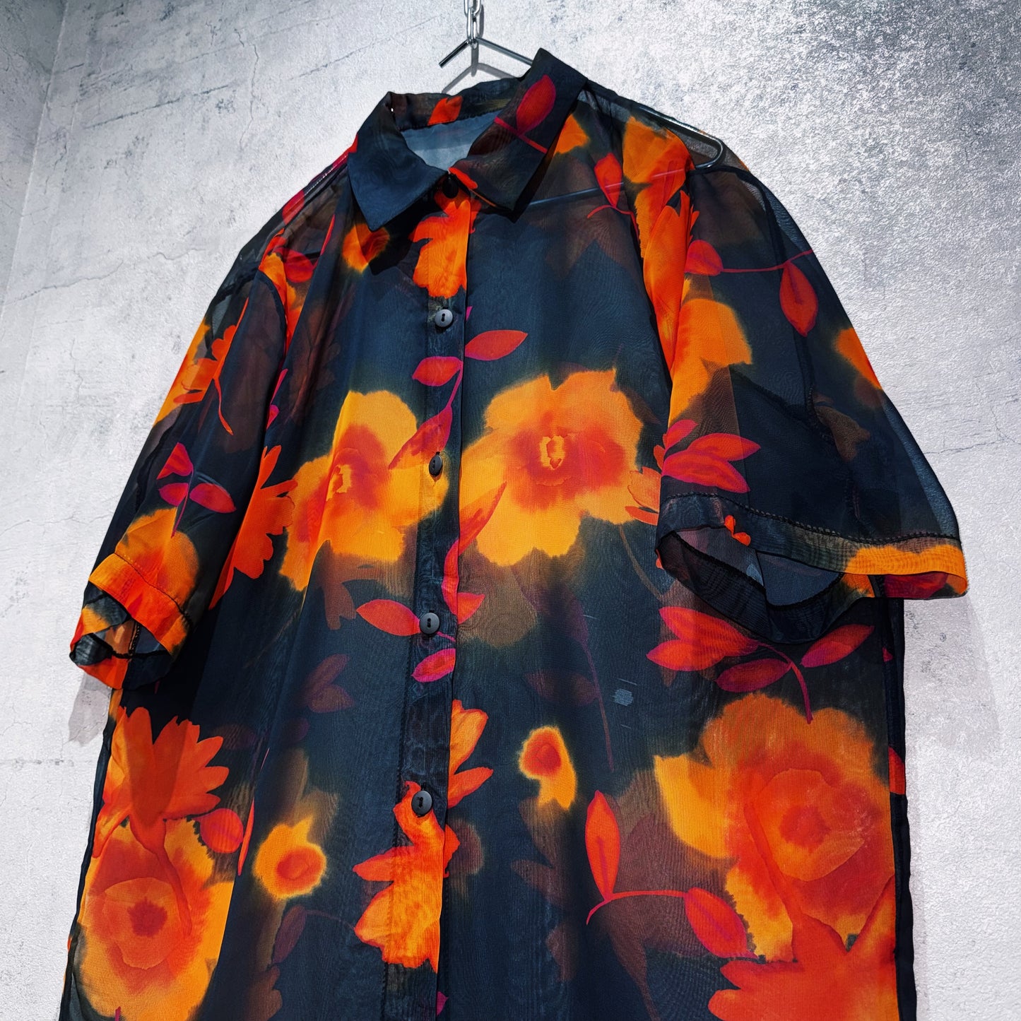 vintage flower pattern design short sleeve sheer shirt