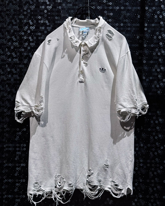 【ÆIEM】original”boro”remake adidas Trefoil Destroy Polo Shirt “white DUST”
