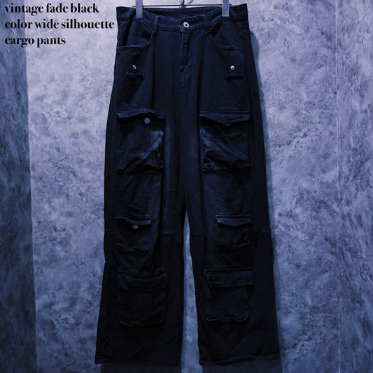 【doppio】vintage fade black color wide silhouette cargo pants