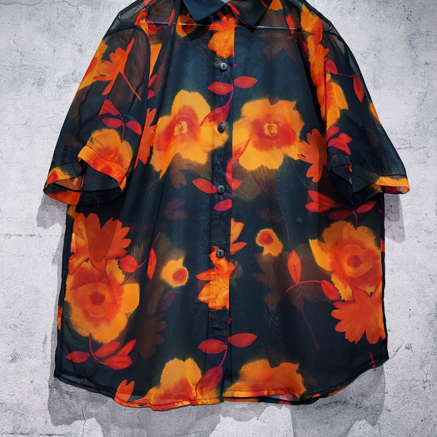 vintage flower pattern design short sleeve sheer shirt