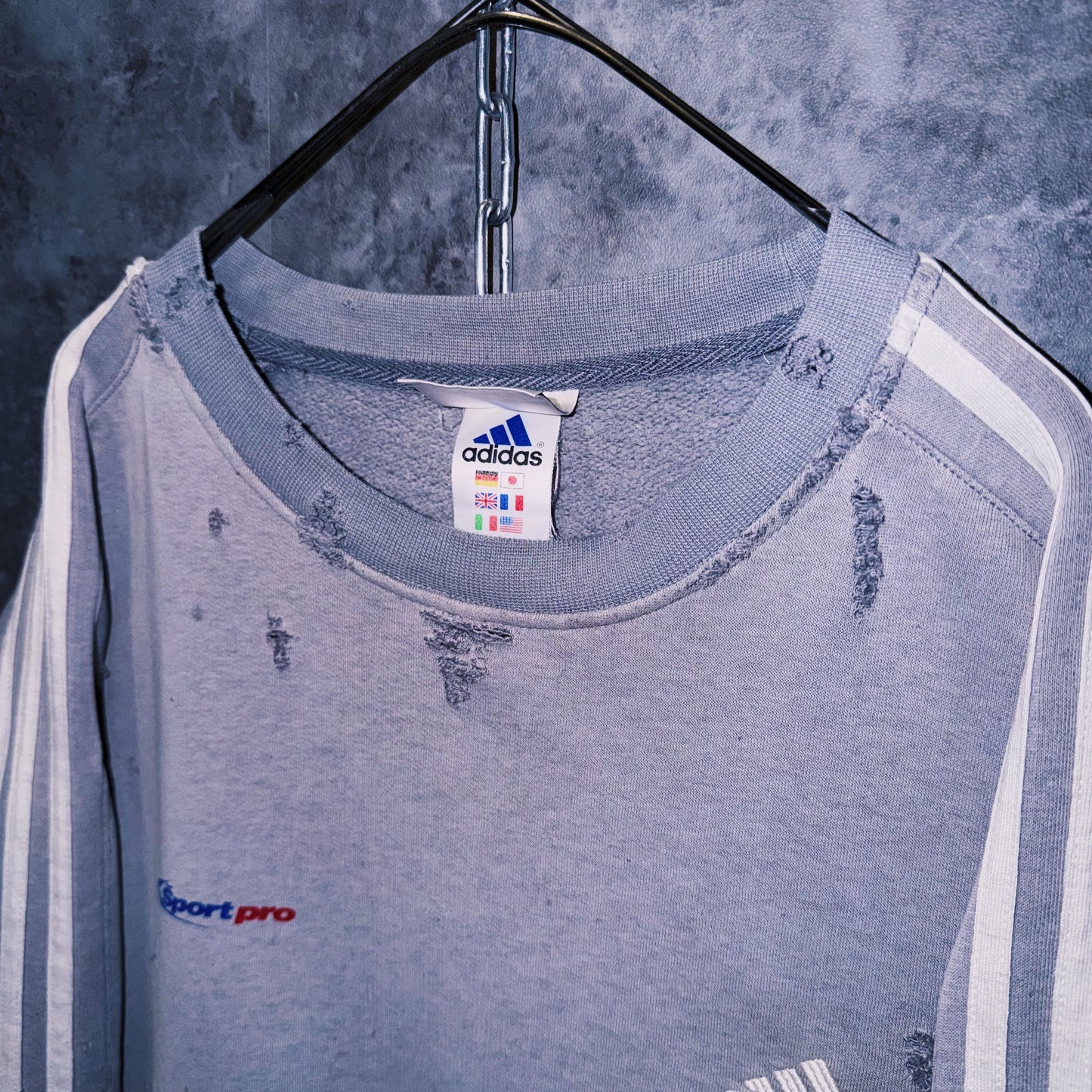 【doppio】vintage “adidas” three stripe design boro custom sweat pullover