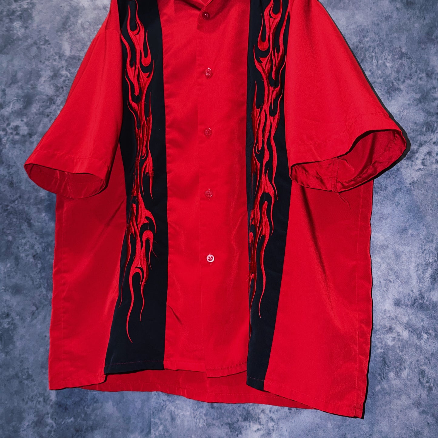 【doppio】vintage fire pattern embroidery design open collar shirt